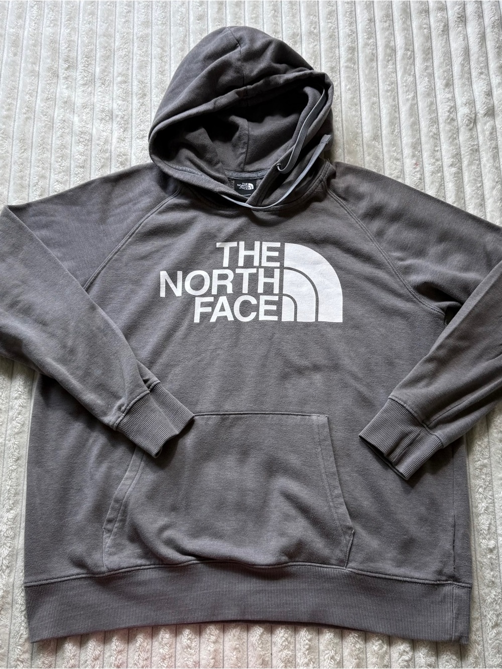 The North Face Fleece Pullover Hoodie Gray Unisex Size L Hooded Pockets Logo